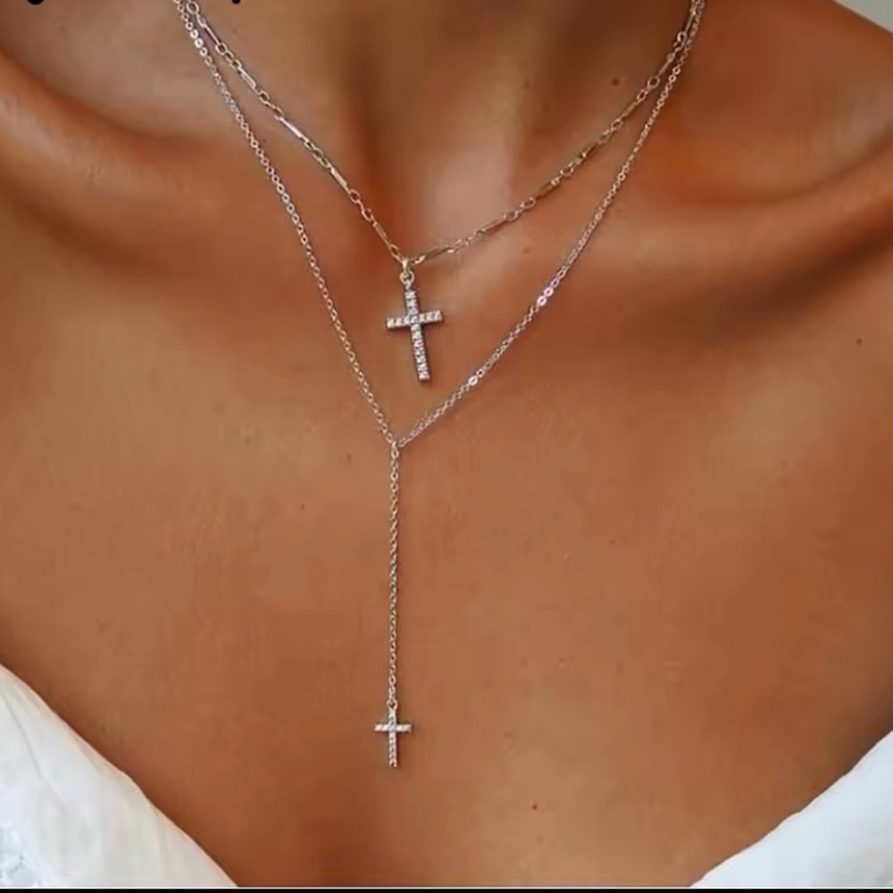 Double chain Cross CZ Necklace Chain